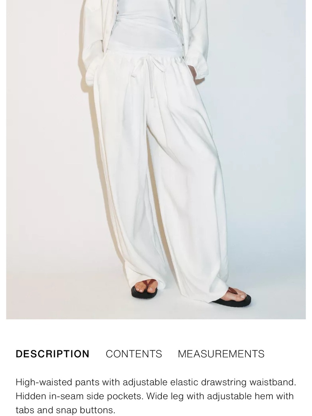 Zara White High-Waisted Wide Leg Drawstring Pants